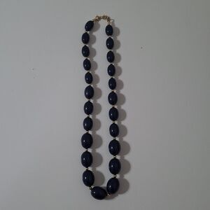 Monet Gold Tone Acrylic Graduated Navy Blue Round Olive Beaded Necklace